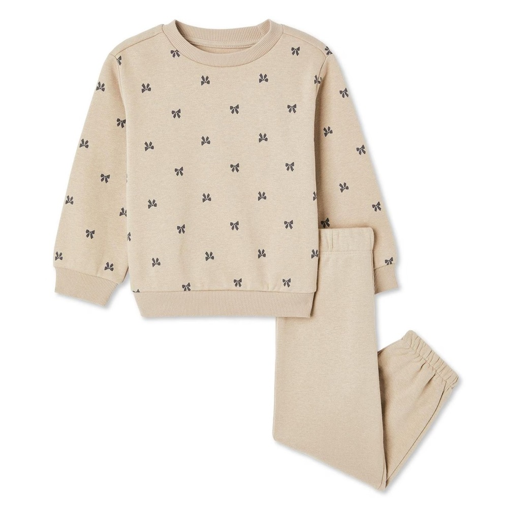 Bow Pattern George Toddler Girls' Fleece Pullover 2-Piece Set